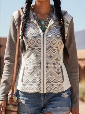 Natural Reflections Cream and Brown Knit Hoodie